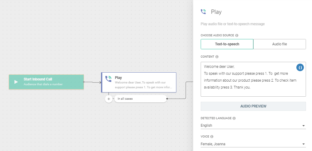 Flow use case -  Improve Customer Care Responsiveness - select play element