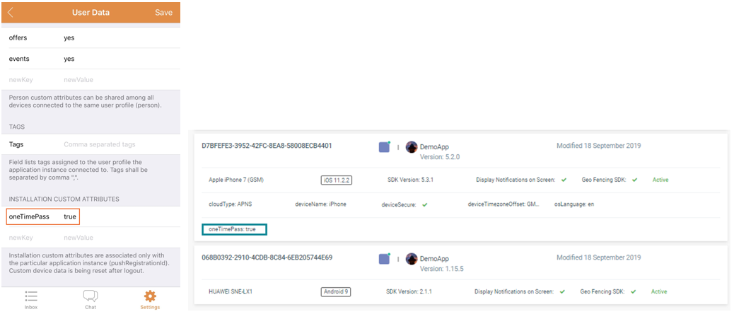 User data oneTimePass