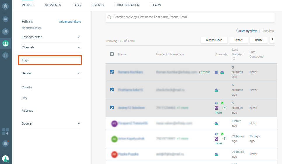 Manage Tags from People