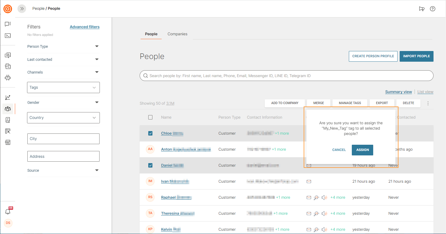 manage tags warning message