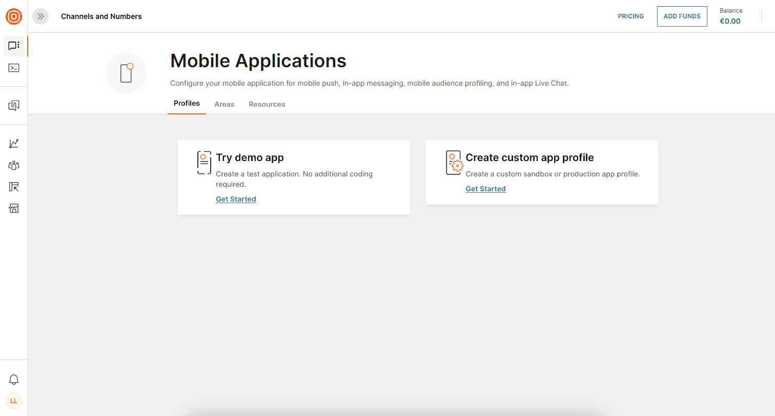 Mobile App Messaging -Profiles - try demo app - get started