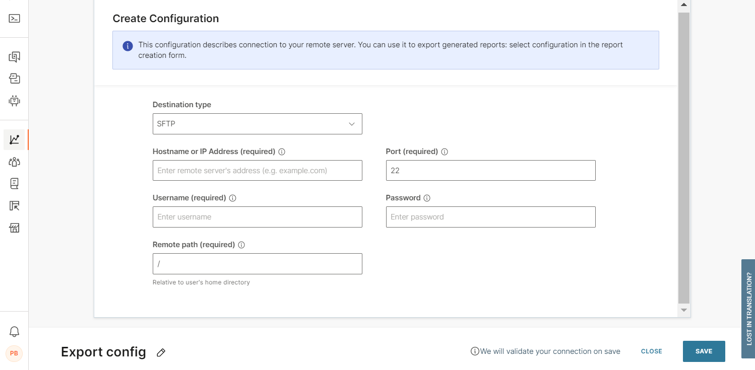 Analyze - export data - create configuration