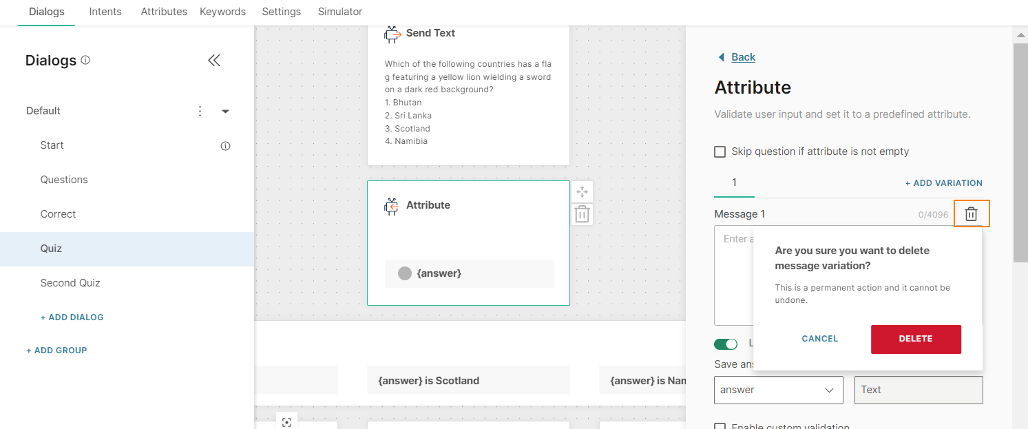 Delete message field in Attribute element