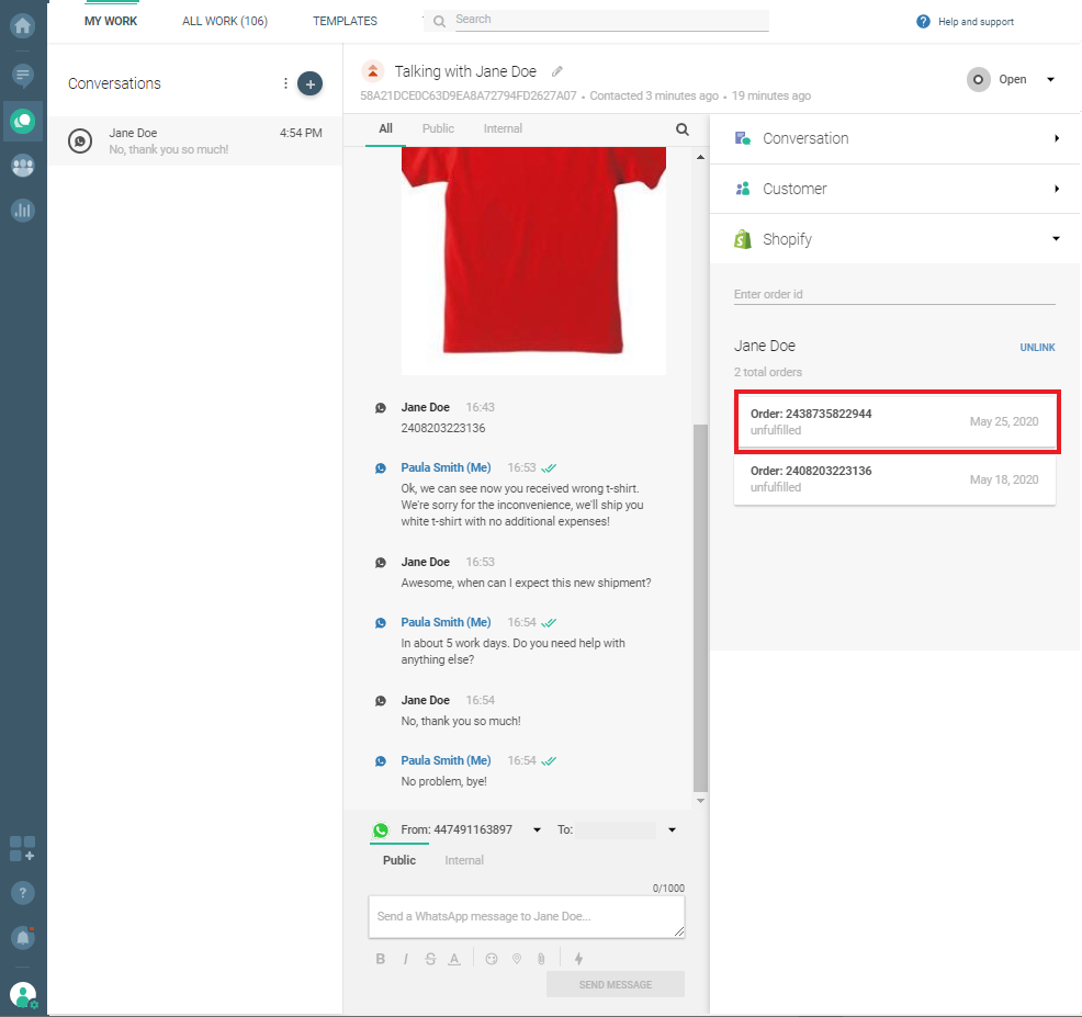 Conversations use case - Wrong order - create order