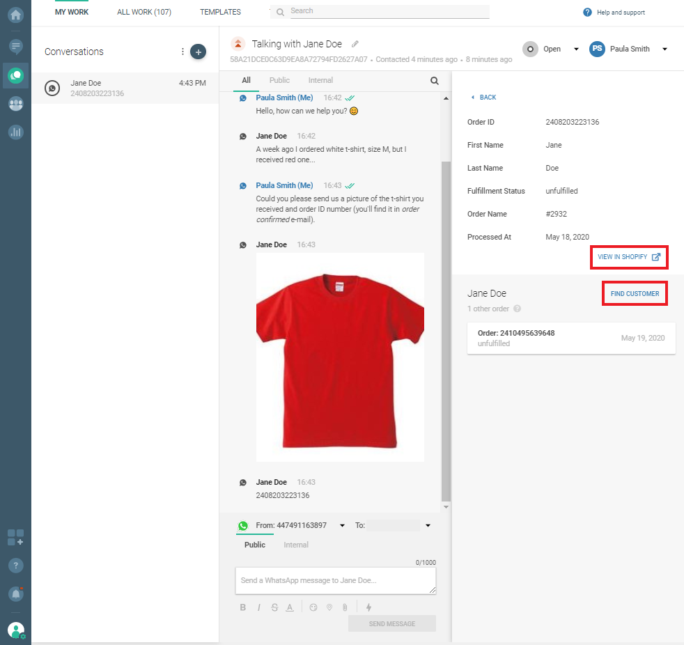 Conversations use case - Wrong order - View in Shopify