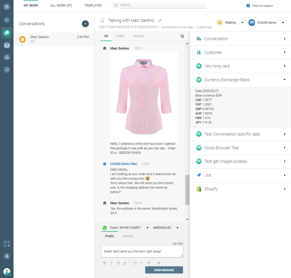 Conversations custom integration - Agent view