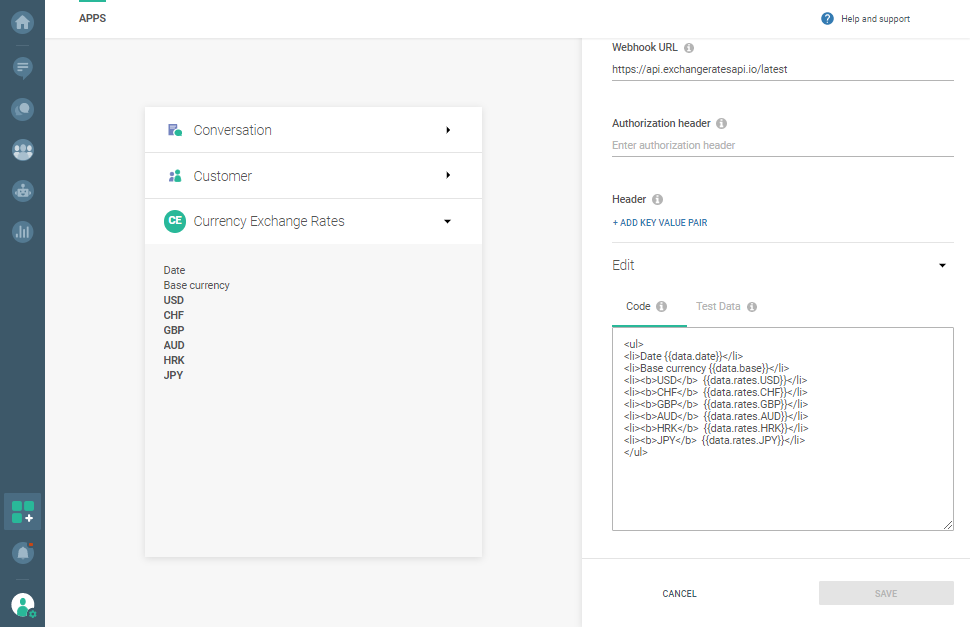 Conversations custom integration - Example