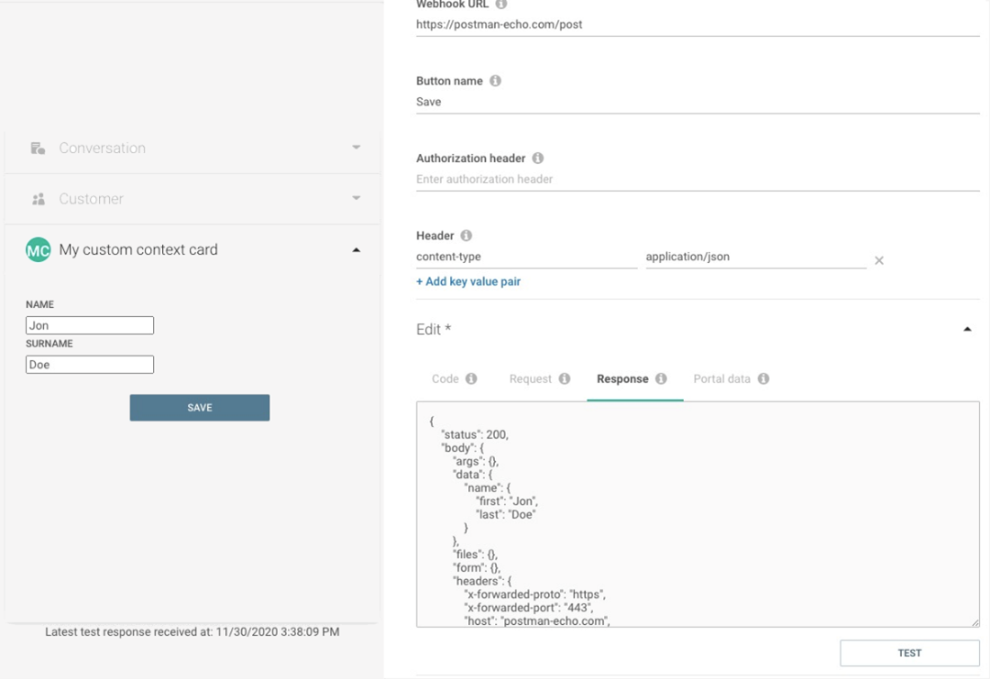 Conversations - Context card test form