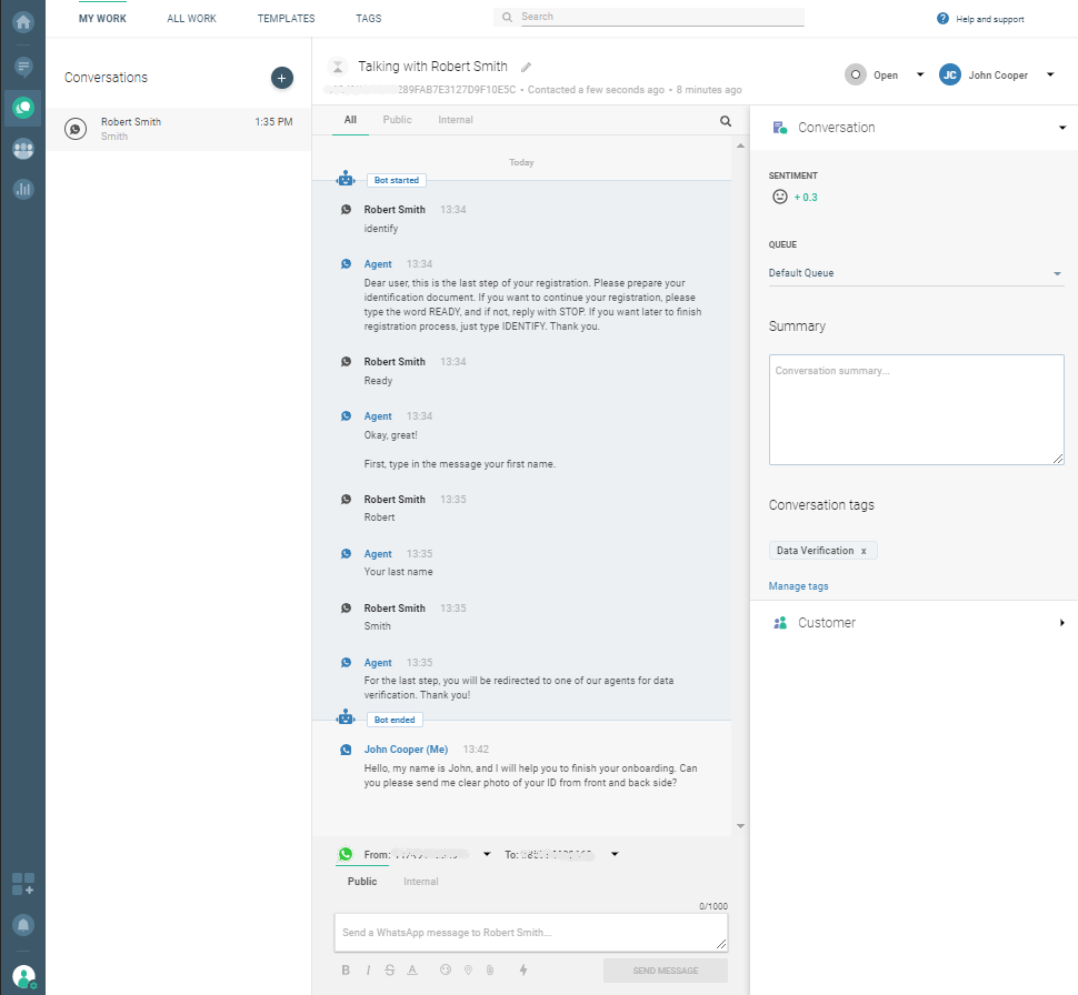conversation between agent and user on ccaas