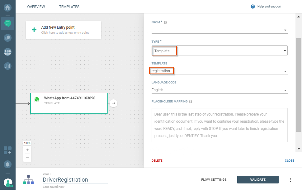 sending whatsapp for user registration