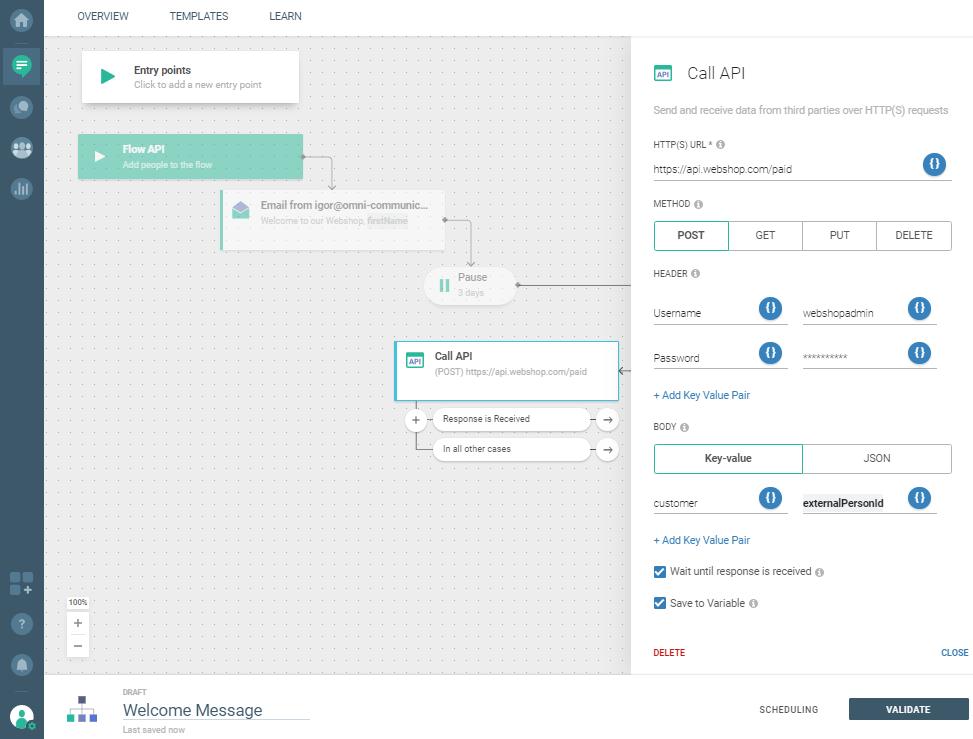 Flow use case - Automate Your Welcome Messages - add call API details