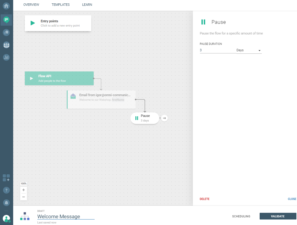 Flow use case - Automate Your Welcome Messages - add pause element