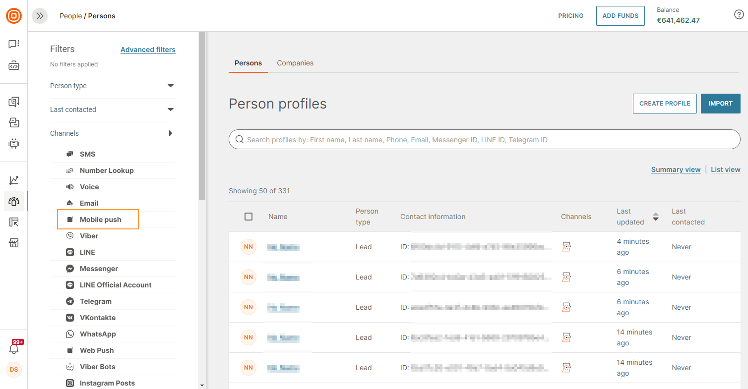 People - mobile app messagings