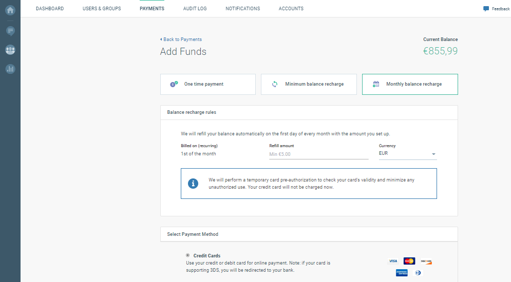 cpaas automatic payment functionalities
