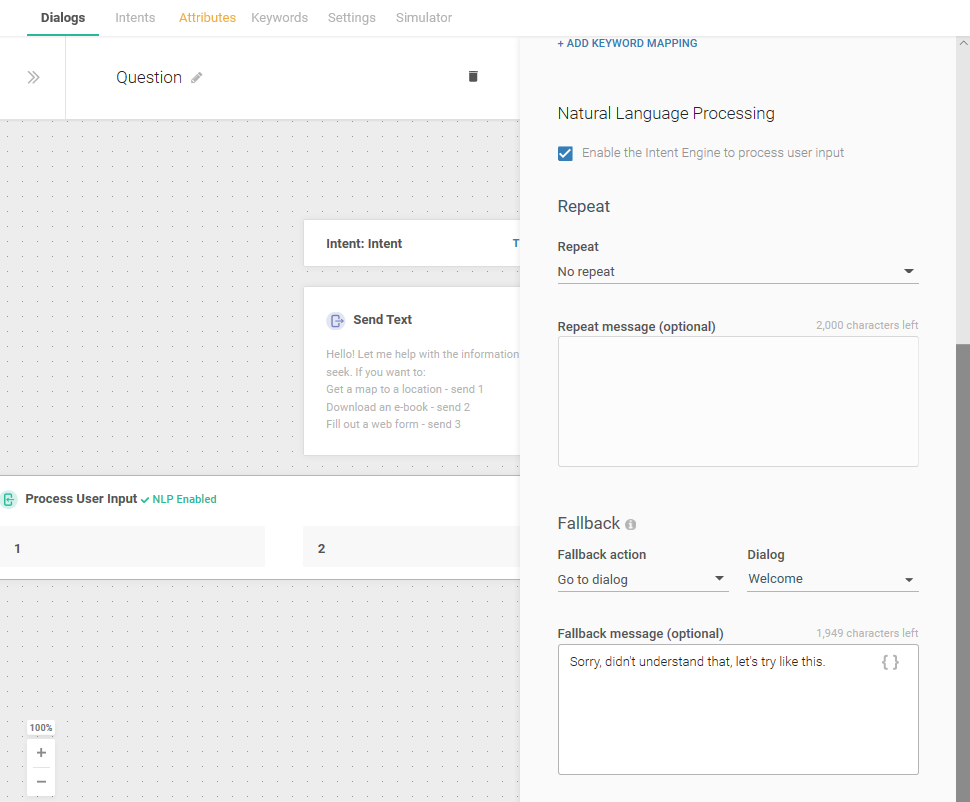 Process user input element in Answers with NLP
