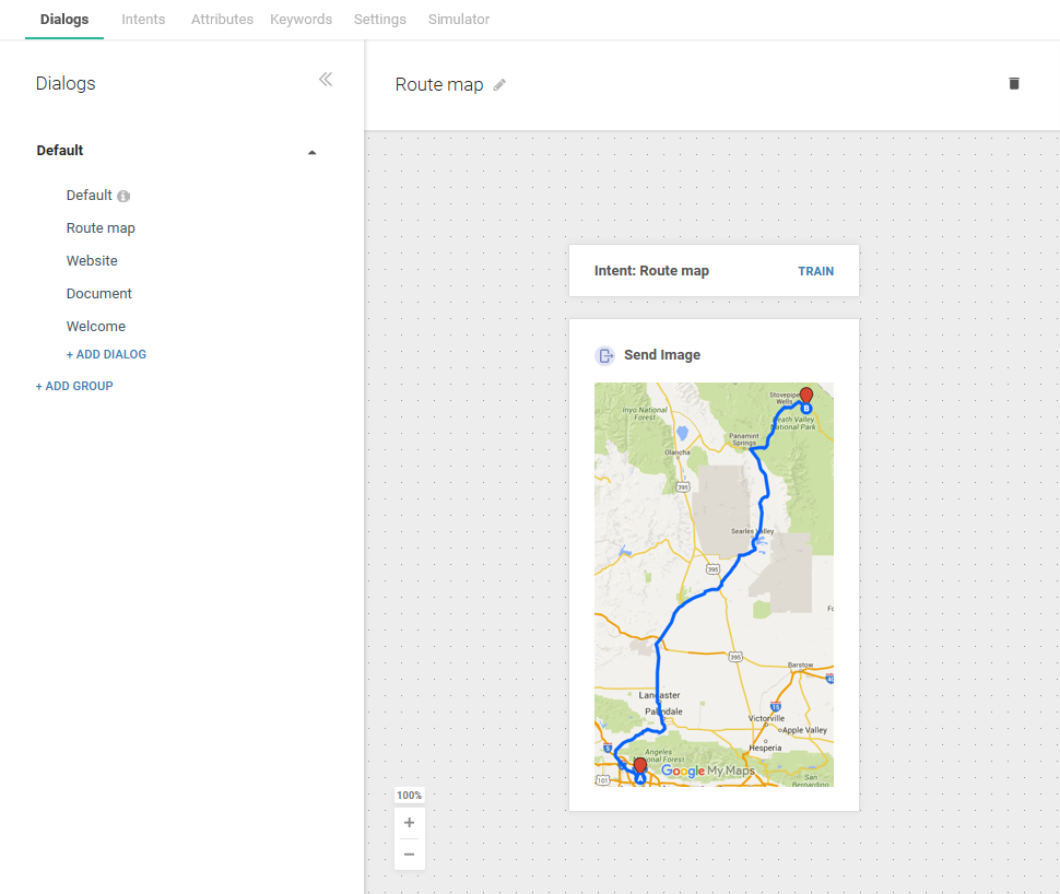 Send Route Map dialog in chatbot