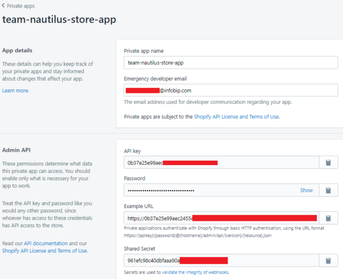 Conversations - Create new private Shopify app name