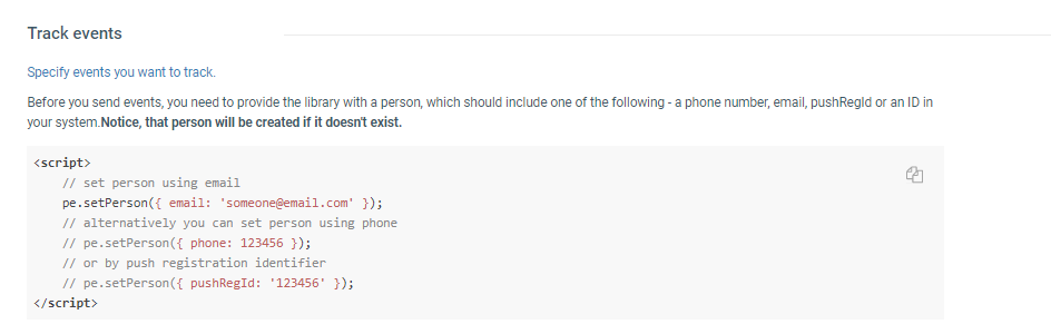 tracking events via web sdk