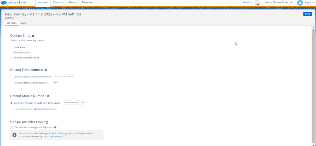 Specify contact info for message reporting for a journey
