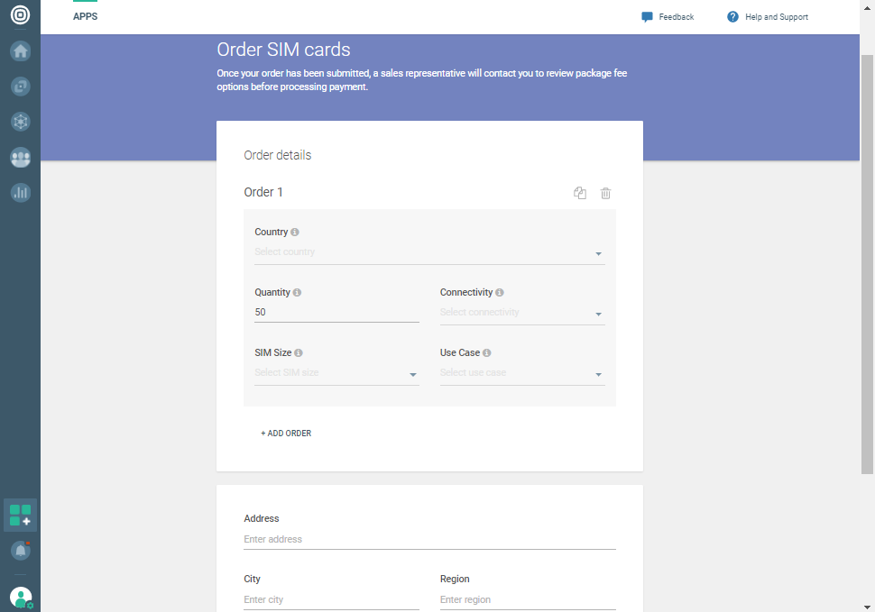 IoT Healthcare use case - SIM card order form