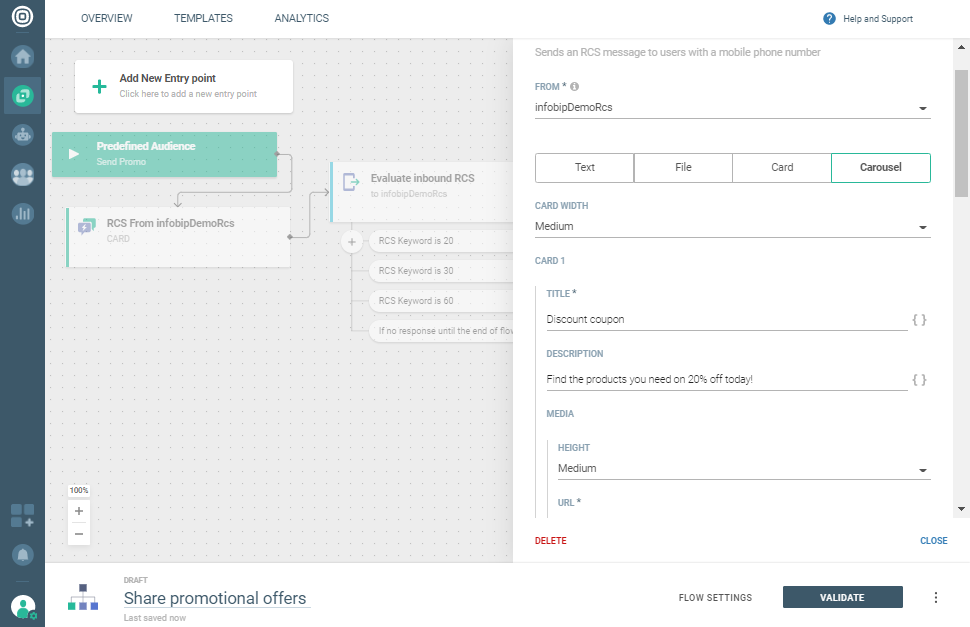 Send RCS message - use case - send promo offers using a carousel message