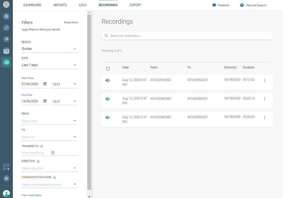 Voice Recording use case - Recordings tab