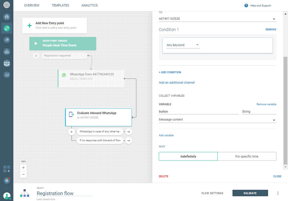 WhatsApp Registration notification use case - Collect variable