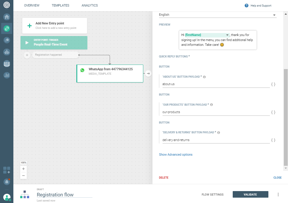 Whatsapp Registration notification use case - Define button payload