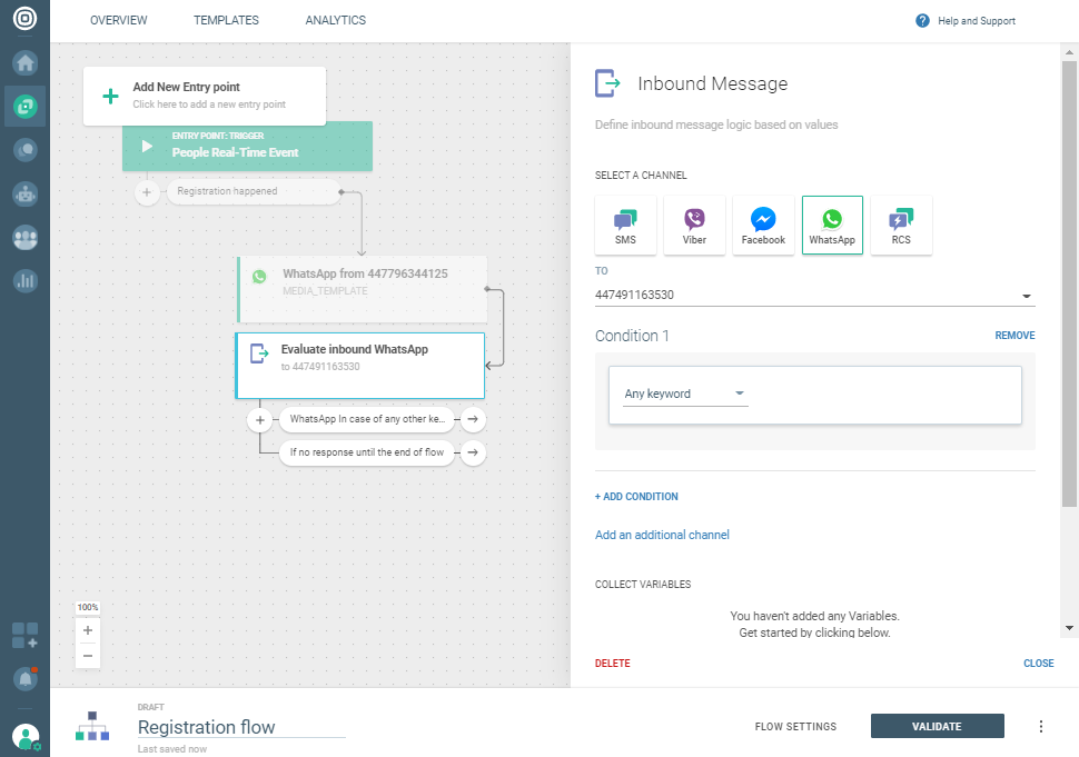 Whatsapp Registration notification use case - Evaluate inbound message