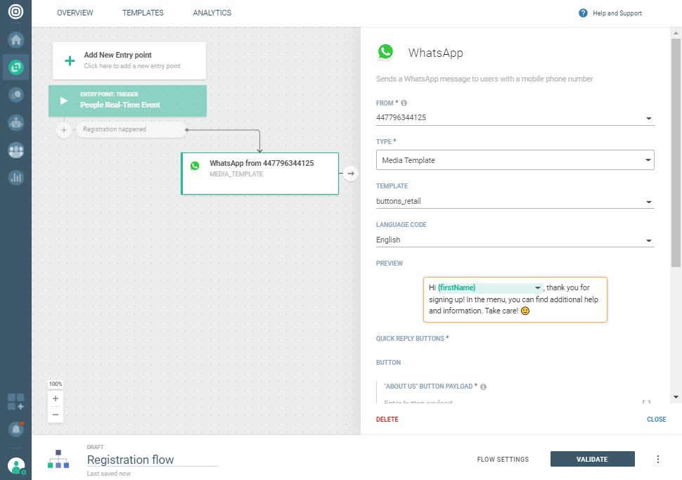 WhatsApp Registration notification use case - Use media template